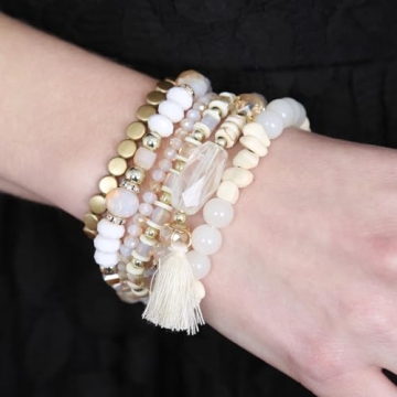 RIAH FASHION Multi Layer Sparkly Coin Bead Bracelets