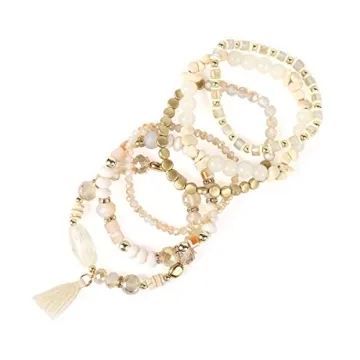 RIAH FASHION Multi Layer Sparkly Coin Bead Bracelets