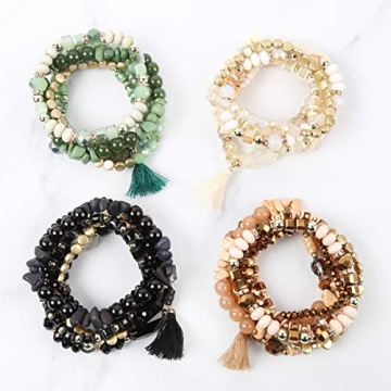 RIAH FASHION Multi Layer Sparkly Coin Bead Bracelets