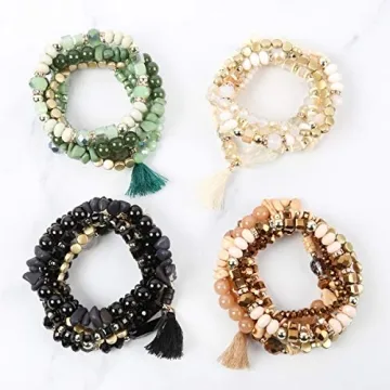 RIAH FASHION Multi Layer Sparkly Coin Bead Bracelets