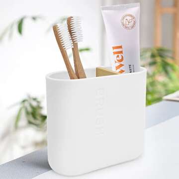 Toothbrush Holder with Bamboo Divider,Detachable for Easy Cleaning Multi-Functional Storage,2 Slots ...