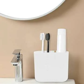 Toothbrush Holder with Bamboo Divider,Detachable for Easy Cleaning Multi-Functional Storage,2 Slots Electric Toothbrush and Toothpaste Organizer Caddy for Bathroom Vanity,Sink,Countertop (White)