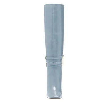 FSJ Women's Light Blue Knee High Boots Chunky Heel