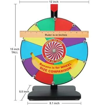 Whirl of Fun 12 inch Prize Wheel - Spinning Wheel for Prizes with Stand, 10 Color Slots, Heavy Duty, Dry Erase Surface, Portable, Carnival Games, Tools Marker Included, Made in USA