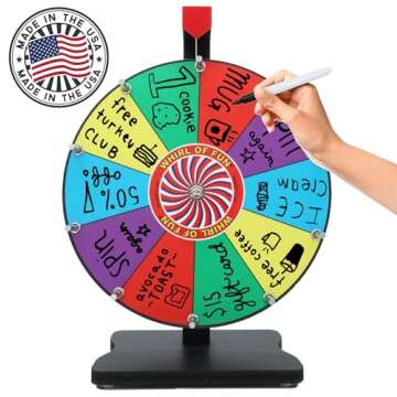 Whirl of Fun 12 inch Prize Wheel - Spinning Wheel for Prizes with Stand, 10 Color Slots, Heavy Duty, Dry Erase Surface, Portable, Carnival Games, Tools Marker Included, Made in USA