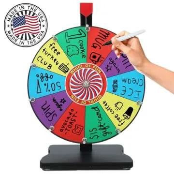 Whirl of Fun 12 inch Prize Wheel - Spinning Wheel for Prizes with Stand, 10 Color Slots, Heavy Duty, Dry Erase Surface, Portable, Carnival Games, Tools Marker Included, Made in USA