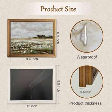 Gold Framed Vintage Wall Art Classical French Landscape Wildflowers Field Painting Canvas Print Kitc...