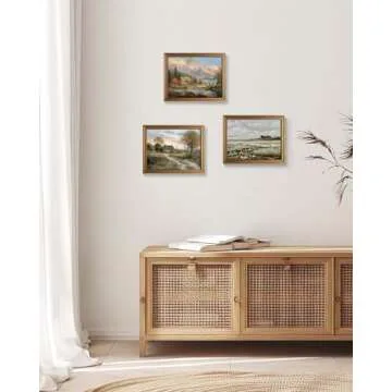 Gold Framed Vintage Wall Art Classical French Landscape Wildflowers Field Painting Canvas Print Kitchen Bedroom Wall Decor (wildflower field, 16L x 12W)