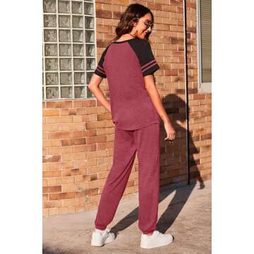 Ekouaer Lounge Sets for Women Two Piece Pajama Set Short Sleeve Crewneck Jogger Outfits and Sweatpan...