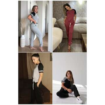 Ekouaer Lounge Sets for Women Two Piece Pajama Set Short Sleeve Crewneck Jogger Outfits and Sweatpants Tracksuit