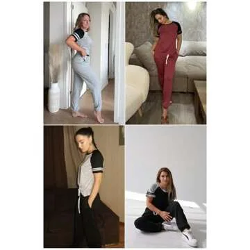 Ekouaer Lounge Sets for Women Two Piece Pajama Set Short Sleeve Crewneck Jogger Outfits and Sweatpants Tracksuit