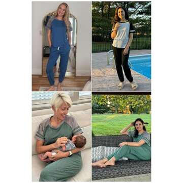 Ekouaer Lounge Sets for Women Two Piece Pajama Set Short Sleeve Crewneck Jogger Outfits and Sweatpants Tracksuit