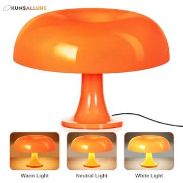 OkunsAllure Mushroom Lamp with 3 Lighting Modes, Dimmable 70s Retro Mid Century Modern Donut Lamp fo...