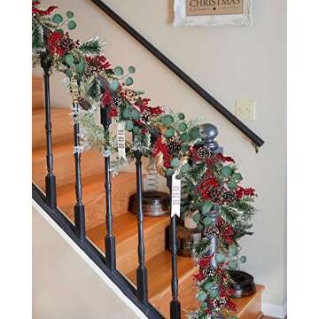 Artiflr 6Ft Berry Christmas Garland with Berries Pine Cones Spruce Eucalyptus Leaves Winter Pine Con...
