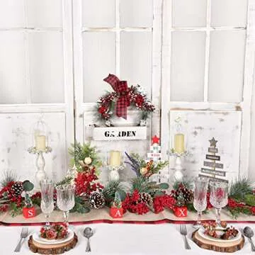 Artiflr 6Ft Berry Christmas Garland with Berries Pine Cones Spruce Eucalyptus Leaves Winter Pine Cones Garland for Holiday Season Mantel Fireplace Table Runner Centerpiece Decor