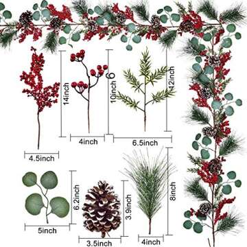 Artiflr 6Ft Berry Christmas Garland with Berries Pine Cones Spruce Eucalyptus Leaves Winter Pine Cones Garland for Holiday Season Mantel Fireplace Table Runner Centerpiece Decor