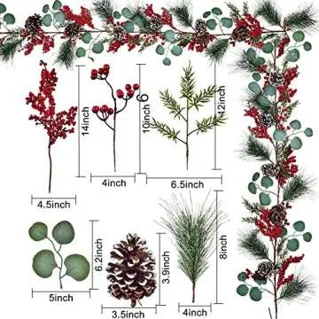 Artiflr 6Ft Berry Christmas Garland with Berries Pine Cones Spruce Eucalyptus Leaves Winter Pine Cones Garland for Holiday Season Mantel Fireplace Table Runner Centerpiece Decor