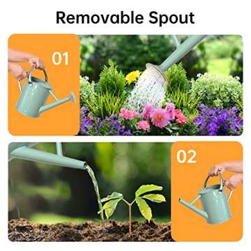 Lechloris Metal Watering Can for Outdoor Plants, Galvanized Steel Watering Can with Removable spout, 1 Gallon,Perfect Home & Garden Décor Cream Green