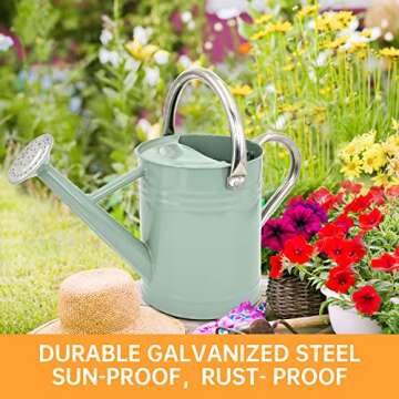 Lechloris Metal Watering Can for Outdoor Plants, Galvanized Steel Watering Can with Removable spout, 1 Gallon,Perfect Home & Garden Décor Cream Green