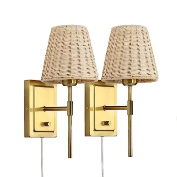 WINGBO Wall Sconce Rattan Wrapped Wall Lamp Set of 2 - Vintage Lighting Fixture