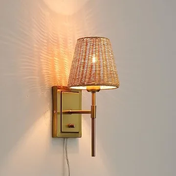 WINGBO Rattan Wrapped Wall Sconce Set of 2 for Elegant Lighting