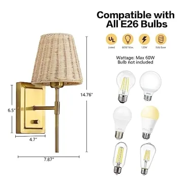 WINGBO Rattan Wrapped Wall Sconce Set of 2 for Elegant Lighting