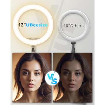 UBeesize 12" Desk Ring Light with Stand and Phone Holder, Overhead Phone Mount for Video Recording, Zoom Meeting, Live Streaming, Tiktok, YouTube，Compatible with iPhone, Android, Cameras