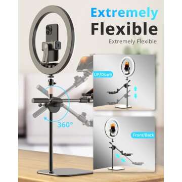 UBeesize 12" Desk Ring Light with Stand and Phone Holder, Overhead Phone Mount for Video Recording, Zoom Meeting, Live Streaming, Tiktok, YouTube，Compatible with iPhone, Android, Cameras