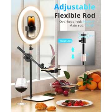 UBeesize 12" Desk Ring Light with Stand and Phone Holder, Overhead Phone Mount for Video Recording, Zoom Meeting, Live Streaming, Tiktok, YouTube，Compatible with iPhone, Android, Cameras