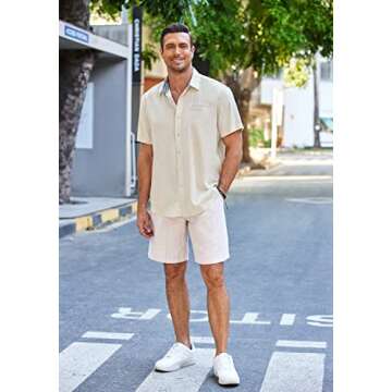 COOFANDY Mens Shirt Linen Casual Button Down Summer Beach Tops, Khaki, Large, Short Sleeve