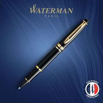 Waterman Expert Rollerball Pen Gloss Black with 23k Gold Trim, Fine Point Black Ink, Gift Box