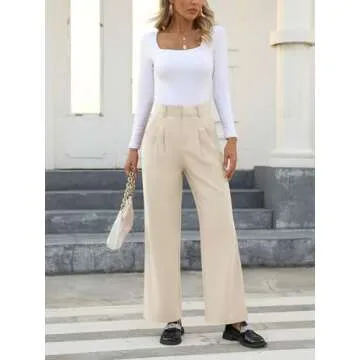 NIMIN Womens Business Casual Pants High Waisted Straight Leg Pants Office Work Pants Trousers with Pockets Apricot X-Small
