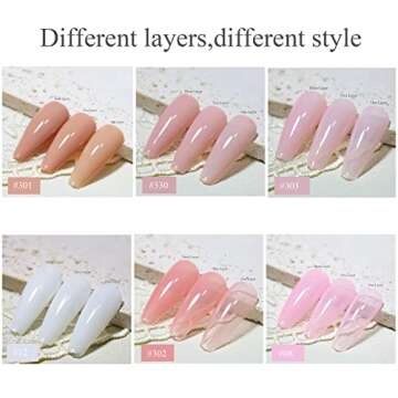 FZANEST Gel Nail Polish Jelly Nude Set,Sheer Natural Milky Pink 6 Colors Gel Polish Nail Kit Soak Off LED UV Varnish Nail Art Manicure Kit