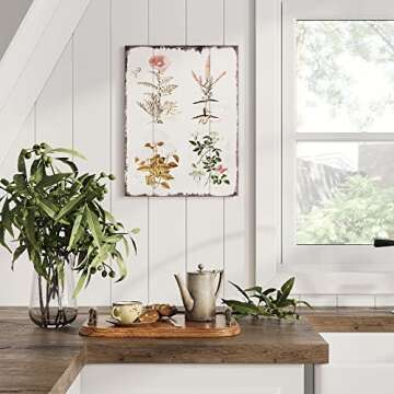 Barnyard Designs Vintage Florals Botanical Wood Plaque, Primitive Country Farmhouse Home Decor Sign,...