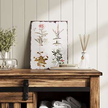 Barnyard Designs Vintage Florals Botanical Wood Plaque, Primitive Country Farmhouse Home Decor Sign, 12" x 16"