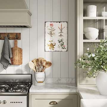 Barnyard Designs Vintage Florals Botanical Wood Plaque, Primitive Country Farmhouse Home Decor Sign, 12" x 16"