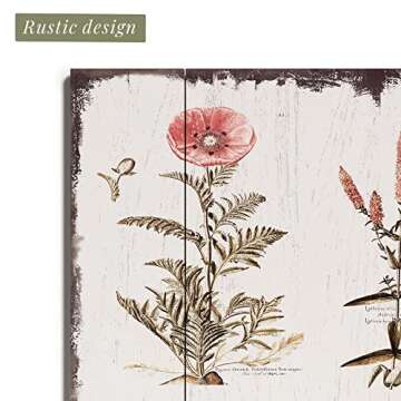 Barnyard Designs Vintage Florals Botanical Wood Plaque, Primitive Country Farmhouse Home Decor Sign, 12" x 16"