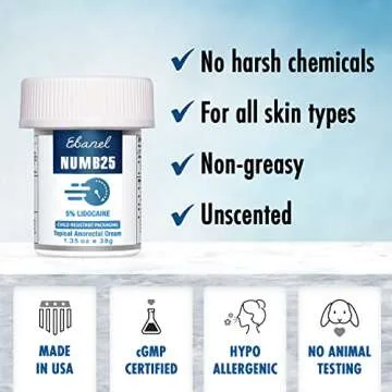 Ebanel 5% Lidocaine Numbing Cream, Pain Relief Burn Itch Numb Cream, Maximum Strength Numb25 Topical Anesthetic with Allantoin, Vitamin E for Local and Anorectal Uses, Hemorrhoid Treatment, 1.35 Oz