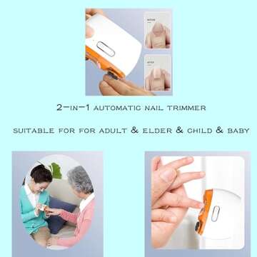 Generic Electric Nail Clipper, 3 in 1 Automatic Nail Trimmer with Polisher & Light, Fingernail Cutter with Scrap Storage, Rechargeable Safety Manicure for Caregiver, Adult, Elderly, Kid, Baby, White