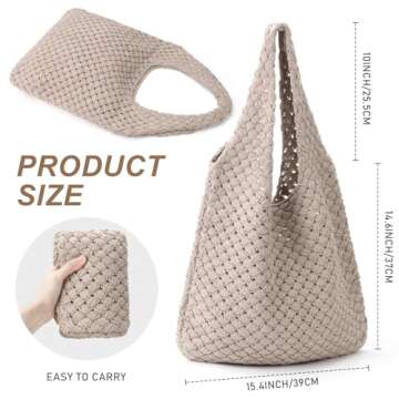 hatisan Crochet Bags for Women Aesthetic Tote Bag Hippie Bag Knit Bag(Woven-Khaki)