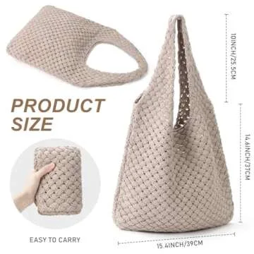 hatisan Crochet Bags for Women Aesthetic Tote Bag Hippie Bag Knit Bag(Woven-Khaki)
