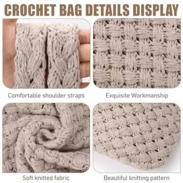 hatisan Crochet Bags for Women Aesthetic Tote Bag Hippie Bag Knit Bag(Woven-Khaki)