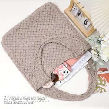 hatisan Crochet Bags for Women Aesthetic Tote Bag Hippie Bag Knit Bag(Woven-Khaki)