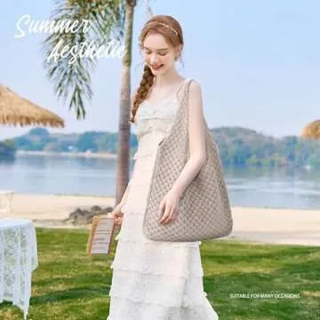 hatisan Crochet Bags for Women Aesthetic Tote Bag Hippie Bag Knit Bag(Woven-Khaki)