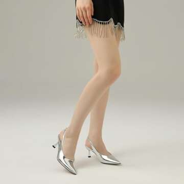 KaroNairy Kitten Heels for Women Slingback Heels Pointed Toe Closed Toe Mid Heel Dress Pumps Shoes mit Strap Silver9