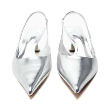 KaroNairy Kitten Heels for Women Slingback Heels Pointed Toe Closed Toe Mid Heel Dress Pumps Shoes mit Strap Silver9