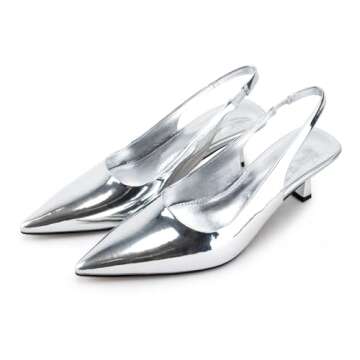 KaroNairy Kitten Heels for Women Slingback Heels Pointed Toe Closed Toe Mid Heel Dress Pumps Shoes mit Strap Silver9