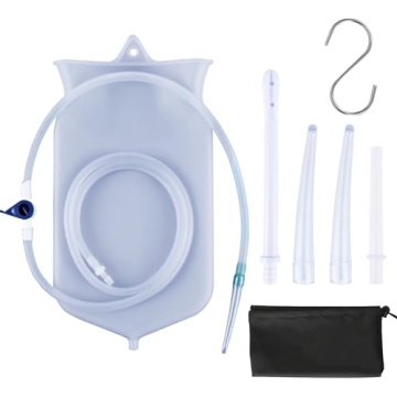 Silicone Enema Bag Kit - 2 Quart Capacity, 5 Multi-Size Reusable, Controlled Water Flow for Colon De...