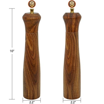 Elegant Natural Wood Salt and Pepper Grinders Set 10"