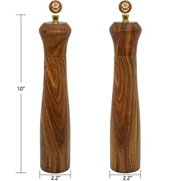 Elegant Natural Wood Salt and Pepper Grinders Set 10"